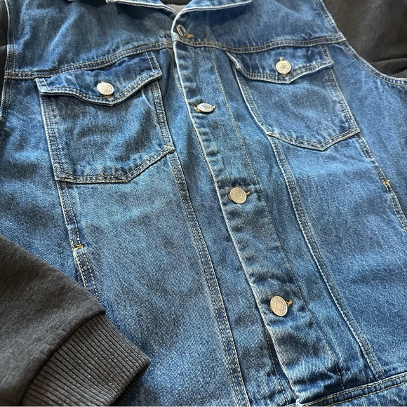 Zara Men's Denim Jacket, Sweatshirt Hood/Sleeves, Mixed Media, Jean, Trendy, XL - Picture 2 of 14